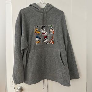 Disney Vintage‎ Fuzzy Gray Hoodie Top Mickey Minnie Goofy Pluto Donald Chip Dale